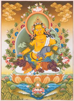 Original Hand-Painted Dzambala Kubera Buddhist Thangka Painting | Deity Of Wealth